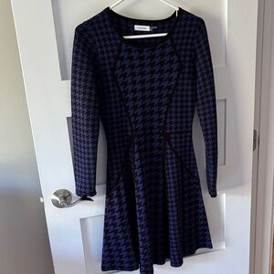 Calvin Klein Navy and Black Houndstooth Dress